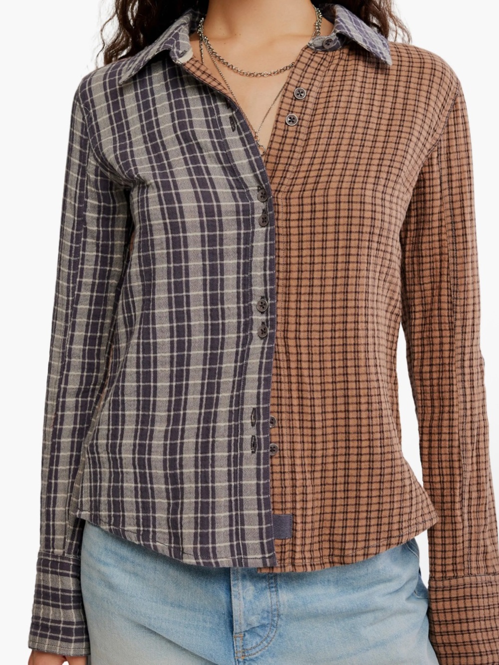 Free People Benny Slim Plaid Cotton Shirt